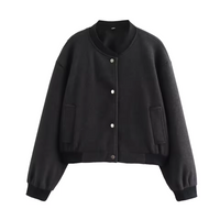 Damen Gekürzte Bomber Jacke | Knopf Daunen – Schwarz