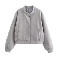 Damen Gekürzte Bomber Jacke | Knopf Daunen – Grau