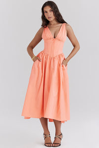 Tilda | Zeitloses Midi-Kleid – Pfirsich
