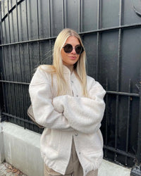 Übergroße Tweed Bomberjacke – Weiß