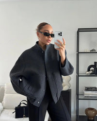 Übergroße Tweed Bomberjacke – Dunkelgrau