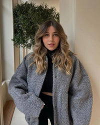 Übergroße Tweed Bomberjacke – Grau