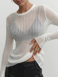Emma - Elegantes gestreiftes durchsichtiges Top – Weiß