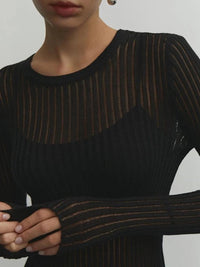 Emma - Elegantes gestreiftes durchsichtiges Top – Schwarz