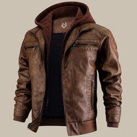 Premium hochwertige Lederjacke mit Kapuze für Herren – Braun
