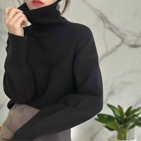 Warmer Damen Rollkragen-Pullover aus Strick | Weicher Winter-Pullover – Schwarz
