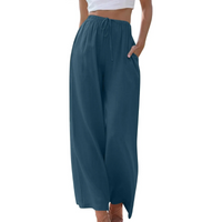 Elegante Damen Stoffhose aus Baumwolle und Leinen – Blau