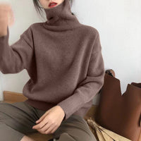 Warmer Damen Rollkragen-Pullover aus Strick | Weicher Winter-Pullover – Braun