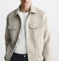 Herren Vintage Wildleder Jacke in Retro-Stil – Beige