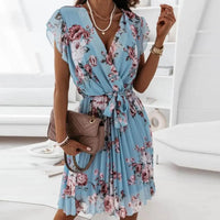 Elegantes Blumenmuster Damen Sommerkleid – Marine