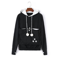 Damen Kapuzenpullover mit Tiertasche - Kuschelig & Warm - 100% Baumwolle – Schwarz