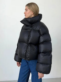 Damen Steppjacke mit Kapuze - Warme Daunenjacke in Kurzform – Anthrazit