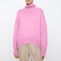 Warmer Damen Rollkragen-Pullover aus Strick | Weicher Winter-Pullover – Hellrosa