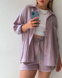 Damen Plissee Set Zweiteiler Elegant – Lavendel