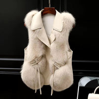 Damen Kunstfellweste Elegant Ärmellos – Beige