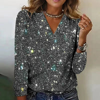 Damen Pailletten Glitzer Party Bluse Festlich – Schwarz