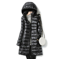 Warme Winter-Steppjacke für Damen mit Kapuze – Schwarz