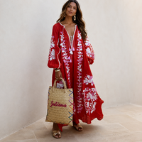 Nelia - Lockeres Boho-Sommerkleid mit Blumenprint – Rot