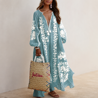 Nelia - Lockeres Boho-Sommerkleid mit Blumenprint – Hellblau
