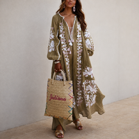 Nelia - Lockeres Boho-Sommerkleid mit Blumenprint – Khaki