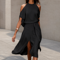 Celestine - Midikleid mit ungleichmäßigem Saum – Schwarz
