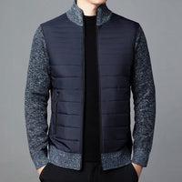 Herren-Steppstrickjacke mit strukturierten Ärmeln – Dunkelblau