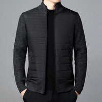Herren-Steppstrickjacke mit strukturierten Ärmeln – Dunkelgrau