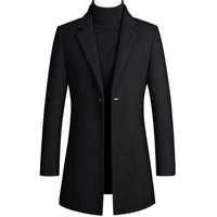 Maßgeschneiderter einreihiger Herrenmantel mit minimalistischem Design – Schwarz