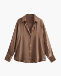 Damen Geknöpft Kragen Bluse – Braun