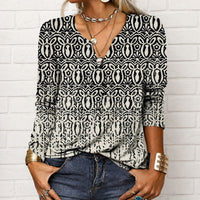 Katharina - Langarm-Boho-Bluse mit V-Ausschnitt – Grau