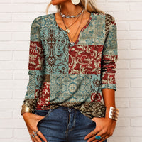 Katharina - Langarm-Boho-Bluse mit V-Ausschnitt – Weinrot