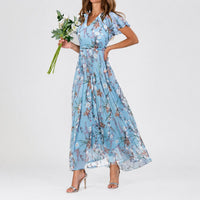 Lea - Ein vielseitiges Blumen-Midikleid für jede Gelegenheit – Hellblau