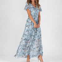 Lea - Ein vielseitiges Blumen-Midikleid für jede Gelegenheit – Blau