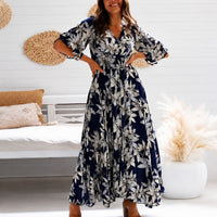 Michaela - Stilvolles, Entspanntes Blumen-Midikleid – Blau