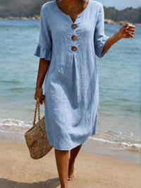 Deborah - Schickes Kleid mit Rüschenärmeln – Blau