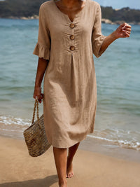 Deborah - Schickes Kleid mit Rüschenärmeln – Khaki