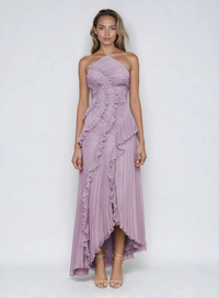 Sancia - Gestuftes Midikleid mit Rüschen – Lavendel