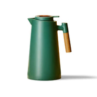 Isolierte Glas-Thermoskanne – Temperaturanzeige & Holzgriff – Grün