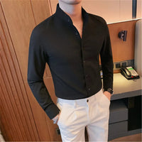 Herren Slim Fit Hemd mit Stehkragen - Langarm - Business Style – Schwarz