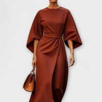 Elegantes Damen Abendkleid Langarm – Braun