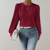 Damen Elegante Plissee-Bluse mit Ballonärmeln und hochwertiger Verarbeitung – Rot