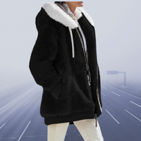Damen Oversized Teddyjacke | Kuschelig & Warm | Wintermantel – Schwarz
