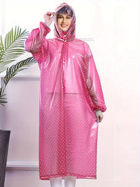 Wasserdichte Damen-Regenjacke mit Kapuze und modischem Punktmuster – Rosa