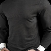 Geripptes Herren Sweatshirt aus Baumwolle mit Rundhalsausschnitt | Sportlich-Elegant – Schwarz