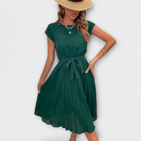 Claire | Lässiges Plisseekleid – Dunkelgrün