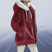 Damen Oversized Teddyjacke | Kuschelig & Warm | Wintermantel – Weinrot