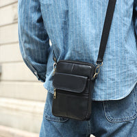 Kleine Echtleder Schultertasche Herren – Schwarz