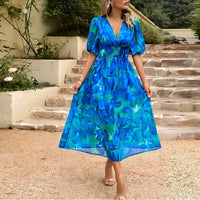 Blumenmuster Damen Maxikleid – Blau