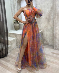 Elegantes Damen Langarmkleid – Orange