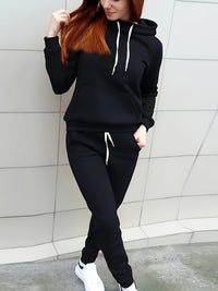 Bequemes Damen Trainingsanzug-Set aus Baumwolle | Kapuzenjacke & Jogginghose mit praktischen Taschen – Schwarz